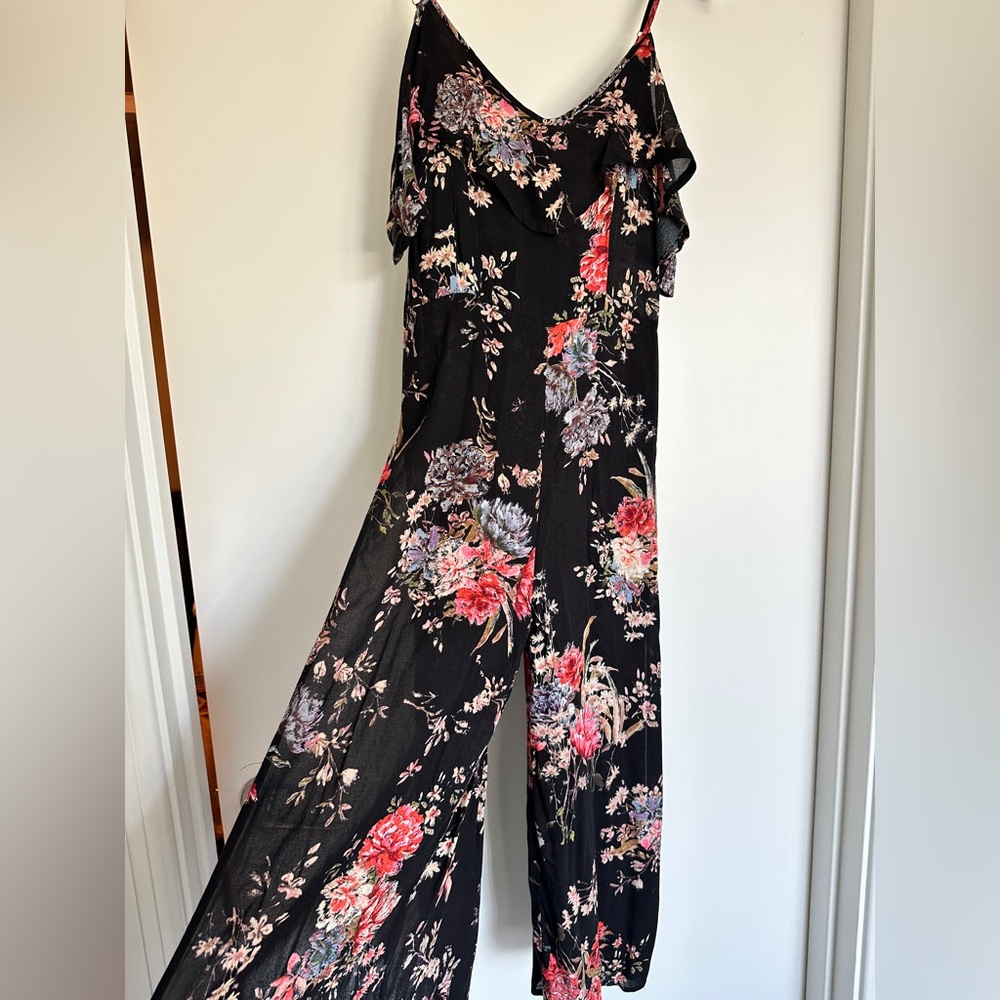 Chic Floral Black Jumpsuit | Size S